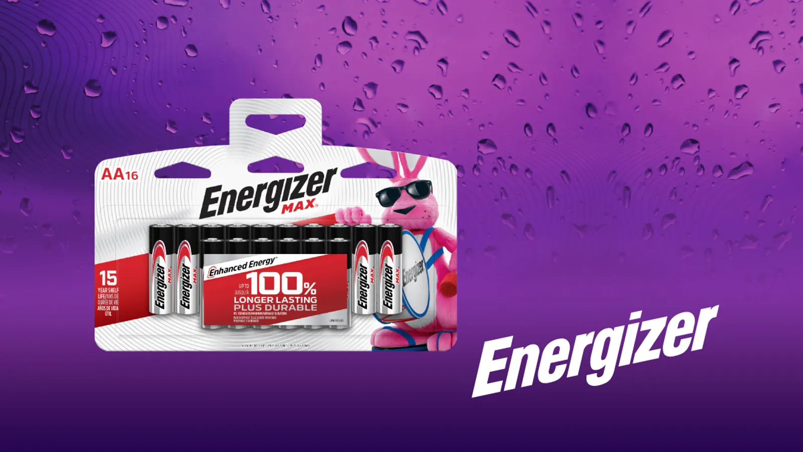 Paquete de 16 baterías Energizer MAX AA junto al logo de Energizer